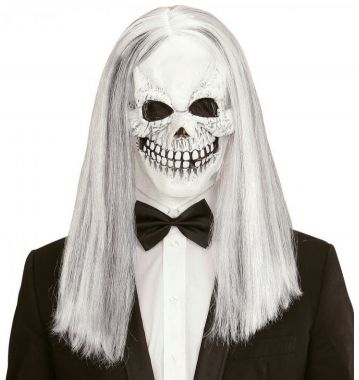 Maska Lebka s bílými vlasy Halloween