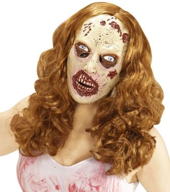 Zombie maska s hnědou parukou HALLOWEEN